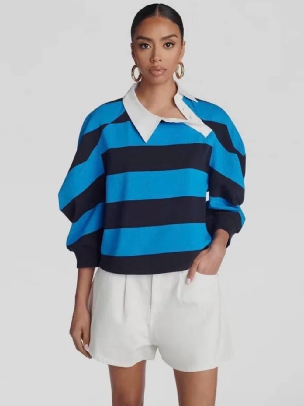 KBB - Asymmetrical Blue and Black Striped Polo Shirt - XS